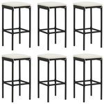 vidaXL Tabourets de bar avec coussins lot de 6 noir résine tressée