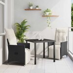 vidaXL Ensemble de salle à manger pour jardin 3 Pièces Noir Poly rotin