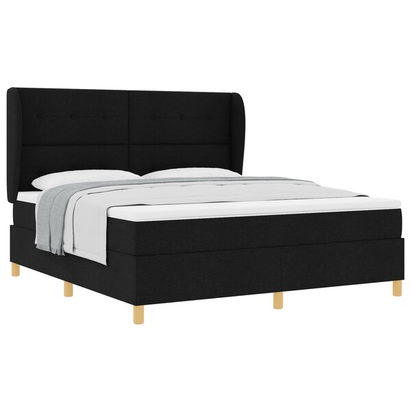 Lit à ressort box avec matelas noir 180x200 cm en tissu