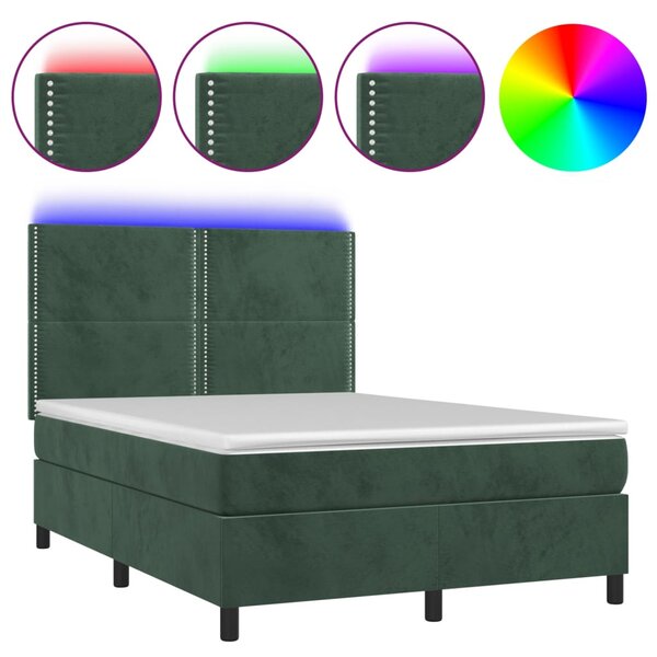 vidaXL Sommier à lattes de lit matelas et LED Vert foncé 140x200 cm