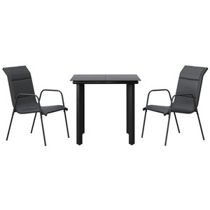 vidaXL Ensemble à manger de jardin 3 Pièces noir textilène et acier
