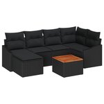 vidaXL Ensemble de jardin 7 pièces en rotin noir et acacia