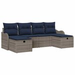 vidaXL Ensemble de Canapés avec coussin 6 Pièces Gris et marine polyrotin