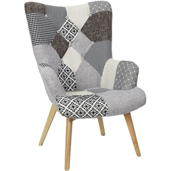 Fauteuil patchwork -Tissu  Gris - L 65 x P 74 x H 100 cm - HELSINKI