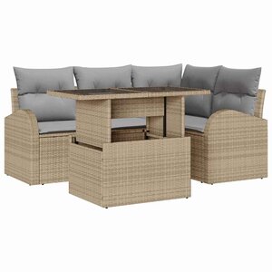 vidaXL Ensemble de canapé de jardin 5 Pièces Beige Poly rotin