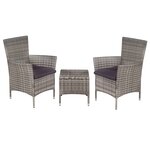 vidaXL Mobilier de bistro 3 Pièces Résine tressée Gris