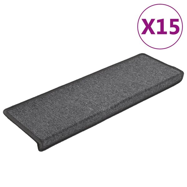 vidaXL Tapis d'escalier 15 Pièces 65x21x4 cm Gris foncé