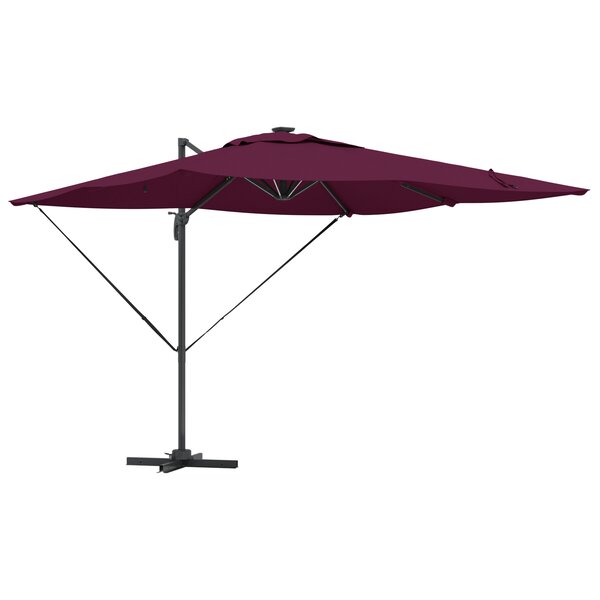 vidaXL Parasol déporté Roma avec LED en rouge bordeaux  286 x 285 x 270 cm en aluminium.