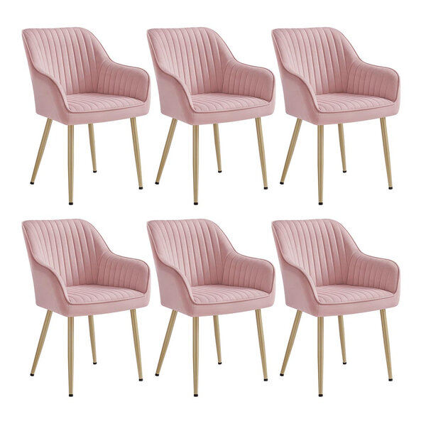 Chaise de salle à manger fauteuil siège rembourrée avec accoudoirs largeur d’assise 49 cm pieds en métal revêtement en velours charge 110 kg pour salon chambre rose 12_0004917