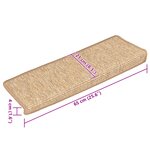 vidaXL Tapis d'escalier 15 pièces 65 x 21 x 4 cm Marron clair Bord rectangulaire