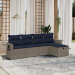 vidaXL Salon de jardin 5 Pièces avec coussins gris résine tressée