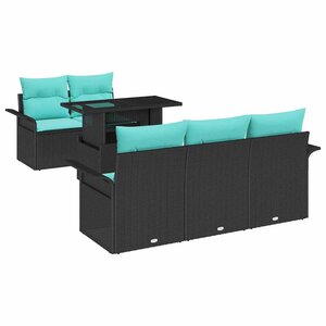 vidaXL Ensemble de canapé de jardin avec coussin 6 Pièces Noir Poly rotin