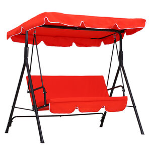 Balancelle de jardin 3 places toit inclinaison réglable coussins assise et dossier 1 72L x 1 1l x 1 52H m acier noir polyester rouge