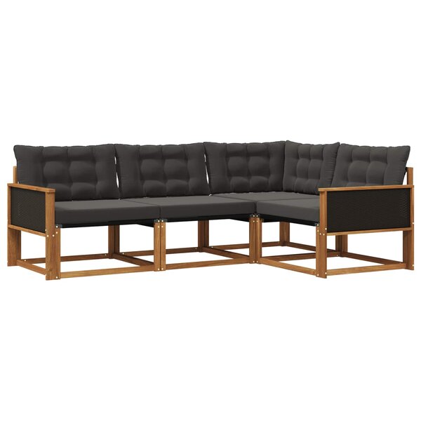vidaXL Ensemble de canapés d'extérieur 4 pc Naturel et noir