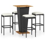 vidaXL Ensemble de bar de jardin 5 Pièces et coussins Résine tressée Noir