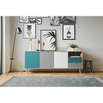 Buffet bas - chêne sonoma et blanc - Style scandinave - 3 portes - CUBA - 180 cm