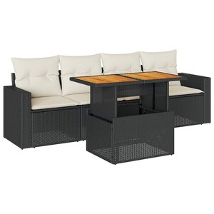 vidaXL Salon de jardin 5 Pièces avec coussins noir résine tressée
