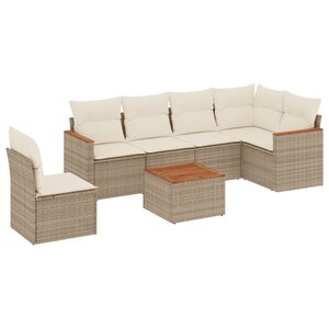 vidaXL Salon de jardin avec coussins 7 Pièces beige résine tressée