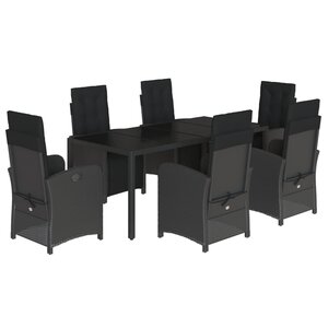 vidaXL Ensemble à manger de jardin coussins 7Pièces Noir Résine tressée