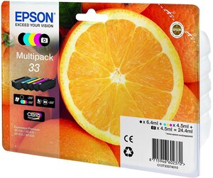 Pack 5 cartouches d'encre epson orange t3337 (noir + couleurs + noir photo)