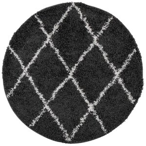vidaXL Tapis shaggy à poils longs moderne noir et crème Ø 280 cm