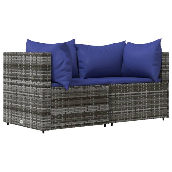 vidaXL Canapés d'angle de jardin et coussins 2 Pièces gris résine tressée
