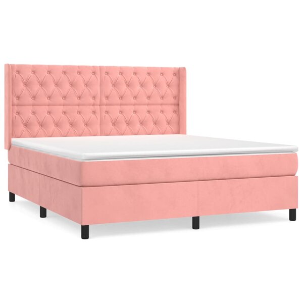 vidaXL Sommier à lattes de lit avec matelas Rose 160x200 cm Velours