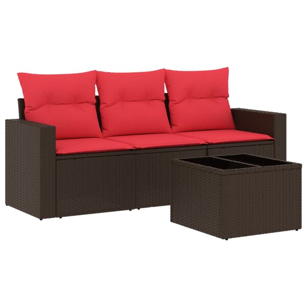 vidaXL Salon de jardin 4 Pièces avec coussins marron résine tressée
