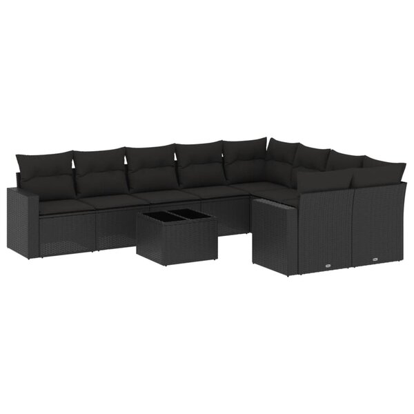 vidaXL Salon de jardin 10 Pièces avec coussins noir résine tressée