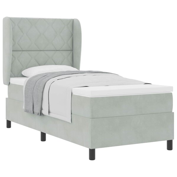 vidaXL Lit à ressorts avec matelas Gris clair 190 x 90 cm Velours