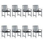 vidaXL Chaises de jardin et coussins lot de 8 Bois acacia solide Gris