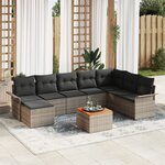 Ensemble de canapé de jardin 9 pièces avec coussins gris poly rotin acacia