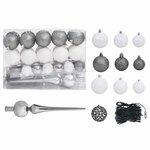 vidaXL Demi-arbre de Noël artificiel pré-éclairé et boules blanc 240cm