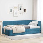 vidaXL Cadre de lit d'angle avec tête de lit Bleu 90 x 200 cm Velours