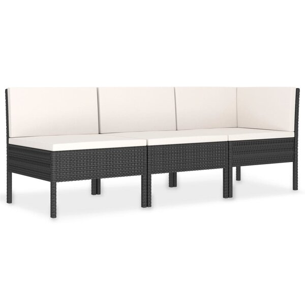 vidaXL Salon de jardin 3 Pièces avec coussins Résine tressée Noir