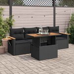 vidaXL Salon de jardin 5 Pièces avec coussins noir résine tressée acacia