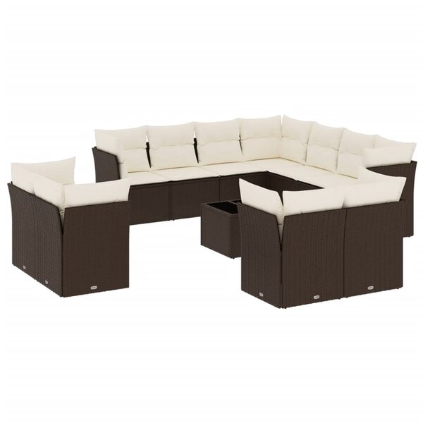 vidaXL Salon de jardin avec coussins 12 Pièces marron résine tressée