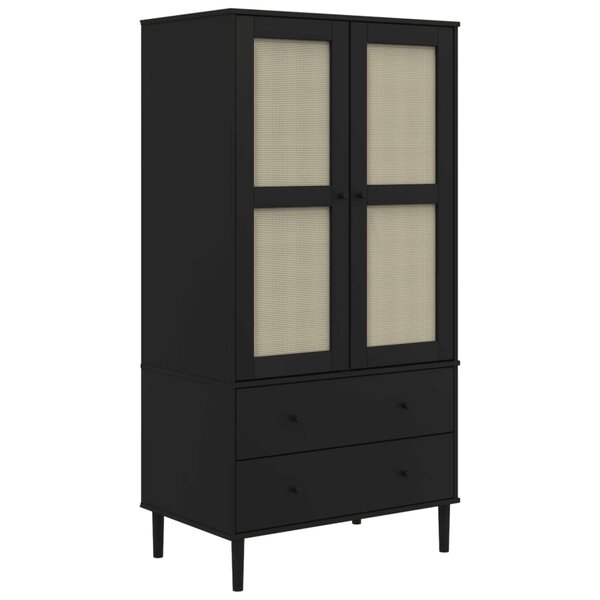 vidaXL Garde-robe SENJA aspect rotin noir 90x55x175 cm bois massif pin