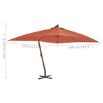 vidaXL Parasol en porte-à-faux avec mât en bois 400x300 cm Terre cuite