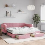 vidaXL Lit de jour avec gigogne et tiroirs rose 100x200 cm velours