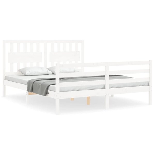 vidaXL Cadre de lit avec tête de lit blanc King Size bois massif
