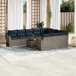 vidaXL Salon de jardin 11 Pièces avec coussins gris résine tressée