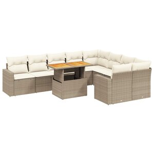vidaXL Salon de jardin avec coussins 10 Pièces beige résine tressée