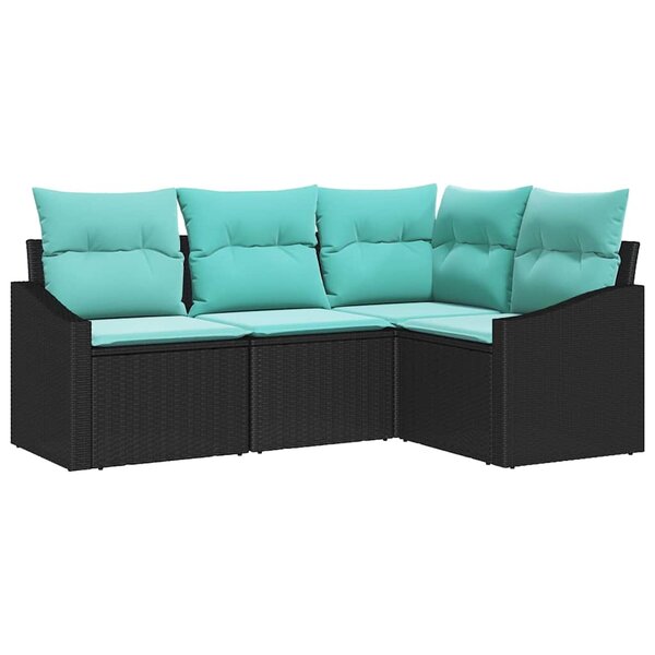 vidaXL Ensemble de Canapés avec coussin 4 Pièces Noir polyrotin