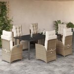 vidaXL Ensemble à manger de jardin et coussins 7 Pièces beige poly rotin