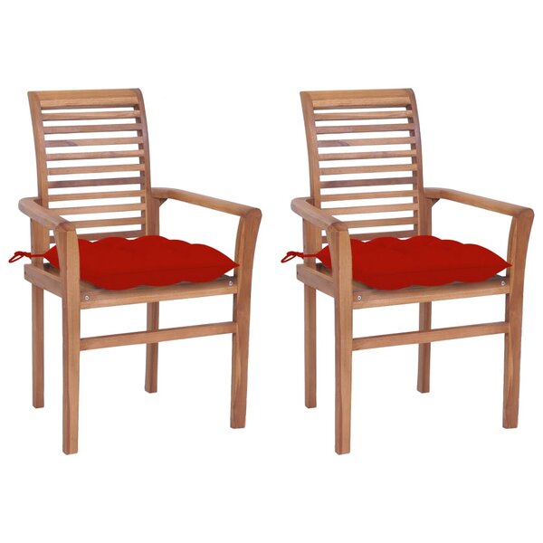 vidaXL Chaises à dîner 2 Pièces avec coussins rouge Bois de teck solide