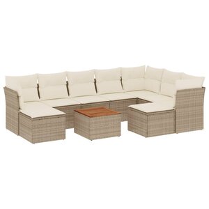 vidaXL Salon de jardin avec coussins 10 Pièces beige résine tressée