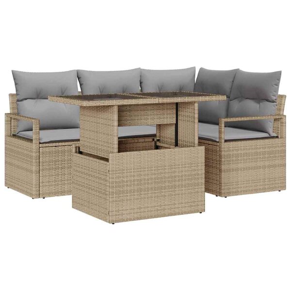 vidaXL Ensemble de canapé de jardin 5 Pièces Beige Poly rotin