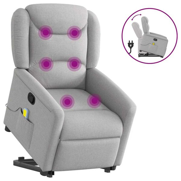 vidaXL Fauteuil de massage inclinable gris nuage tissu