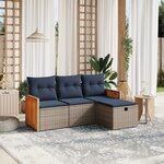 vidaXL Salon de jardin 4 Pièces avec coussins gris résine tressée